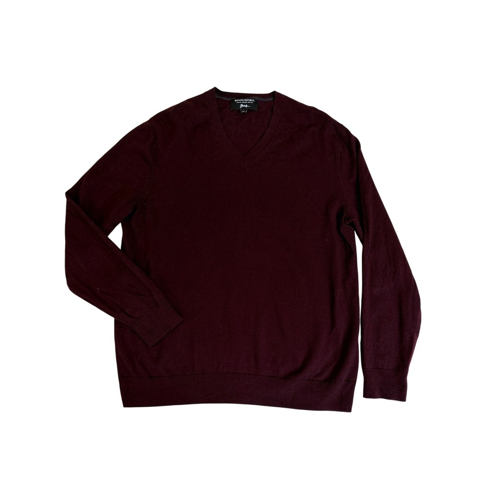 Banana Republic V-Neck Sweater Men XL Wine Italian Merino Wool 337268-04